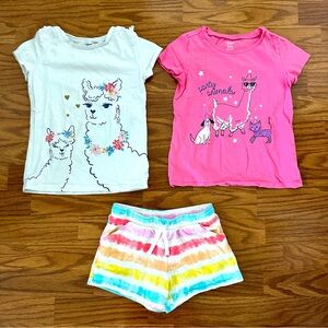 3pc Carter’s Kid Girls 7 7A Short Sleeve T-shirts Tops Shorts Summer Llama EUC!
